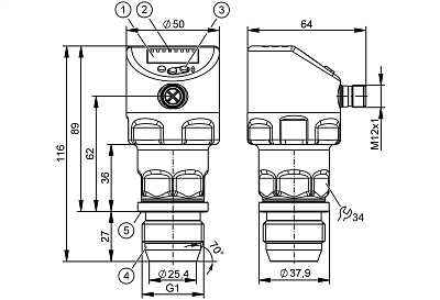 Датчик давления с плоской мембраной с дисплеем PI1612 IFM, фото 2